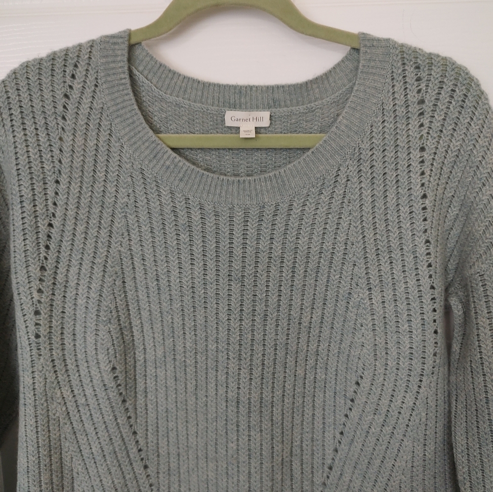 Garnet Hill Soft Cashmere Crewneck Asymmetrical Seafoam Mint Green Sweater Sz XS - Picture 5 of 9